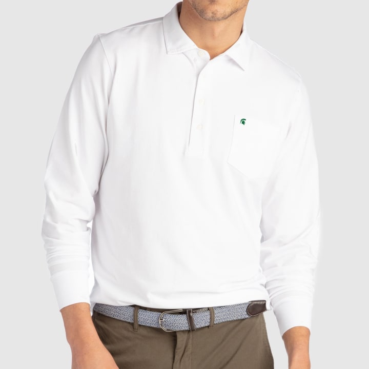 MICHIGAN STATE | JACK LONG-SLEEVE POLO | COLLEGIATE - B.Draddy Clothing WHITE / SML MICHIGAN STATE | JACK LONG-SLEEVE POLO | COLLEGIATE