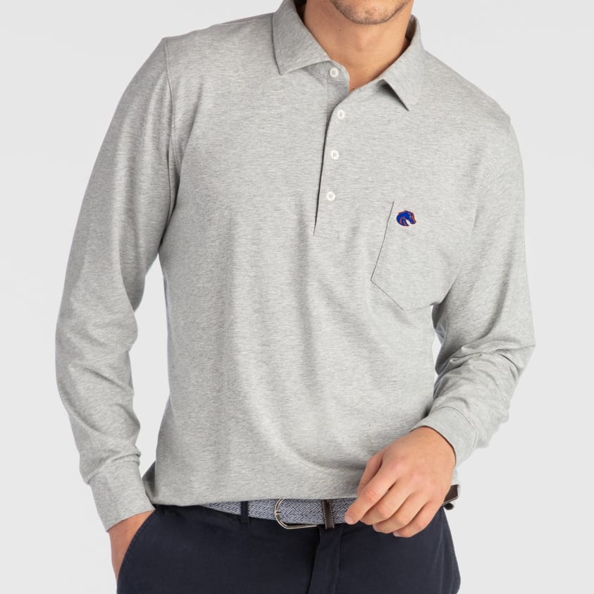 B.Draddy Clothing GREY HEATHER / SML BOISE STATE | JACK LONG-SLEEVE POLO | COLLEGIATE