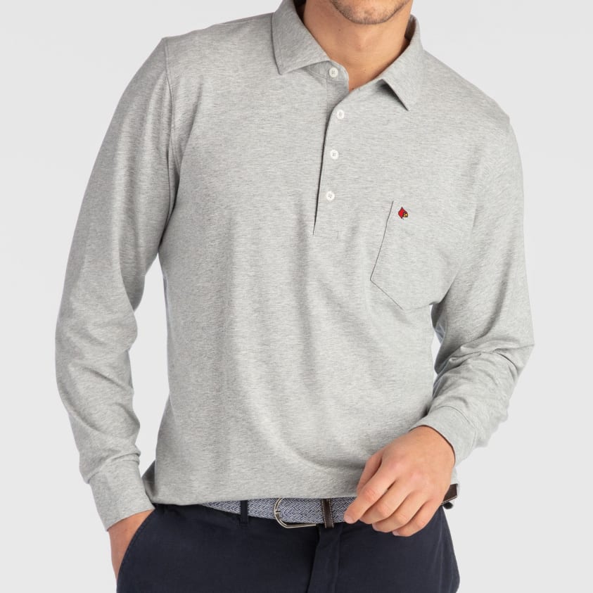 B DRADDY Jack Long-Sleeve Polo Shirt Grey Heather