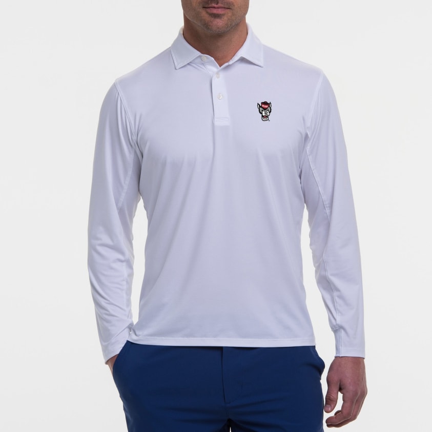 B.Draddy WHITE / SML NC STATE WOLF | DRADDY SPORT LEE LONG-SLEEVE POLO | COLLEGIATE