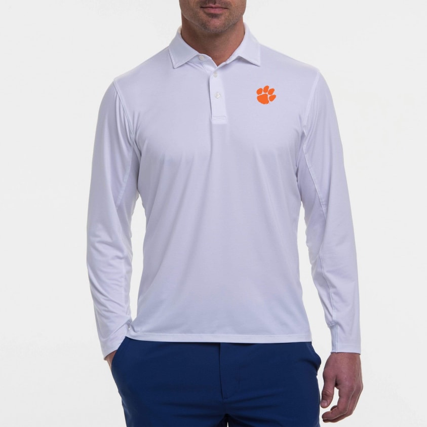 B.Draddy WHITE / SML Clemson DRADDY SPORT LEE LONG-SLEEVE POLO